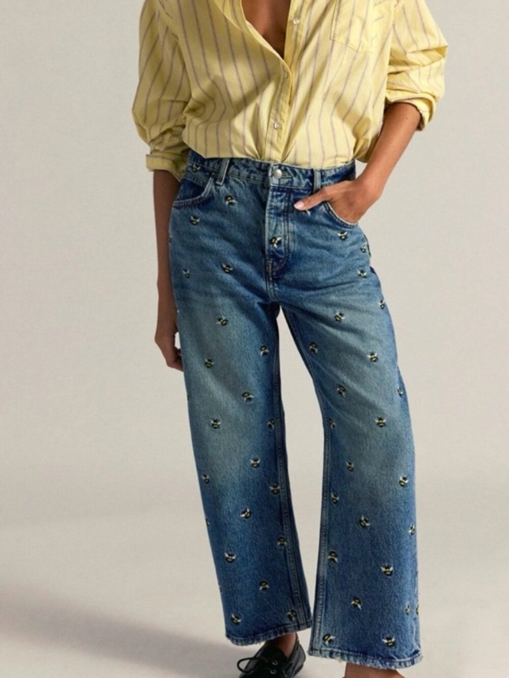 Free People Deep Trance Bee Embroidered Boyfriend Jeans 27
